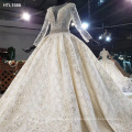 Jancember HTL1589 Long Sleeve Full Beaded Wedding Gowns For Slim Brides